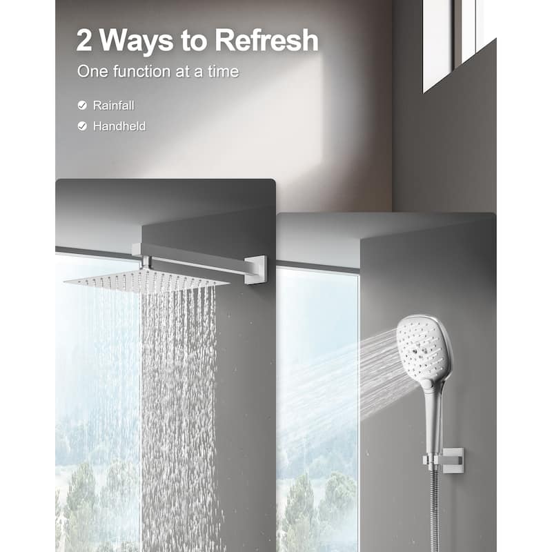 GRANDJOY Shower System 10inch Wall Mount Rainfall Shower Head and Handheld Shower Spray Multifunction