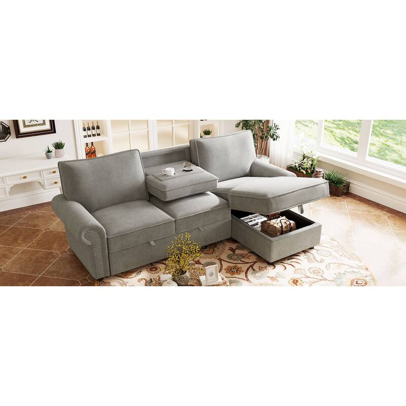 Roomfitters 95" Convertible Sectional Sleeper Sofa L-Shaped Couch with Storage Chaise and Pull Out Bed for Living Room