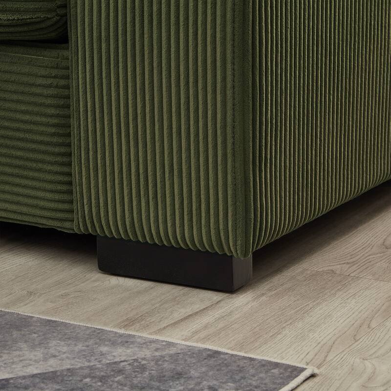 U-shaped corduroy sofa with removable footstool and storage armrests