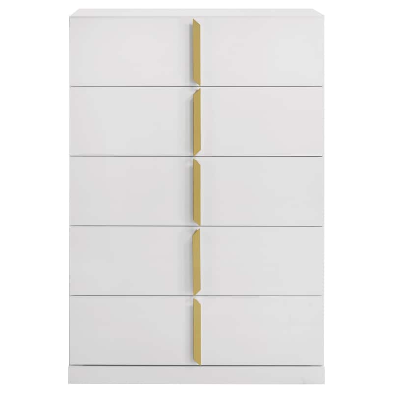 Ines 5-drawer Bedroom Chest of Drawers White High Gloss