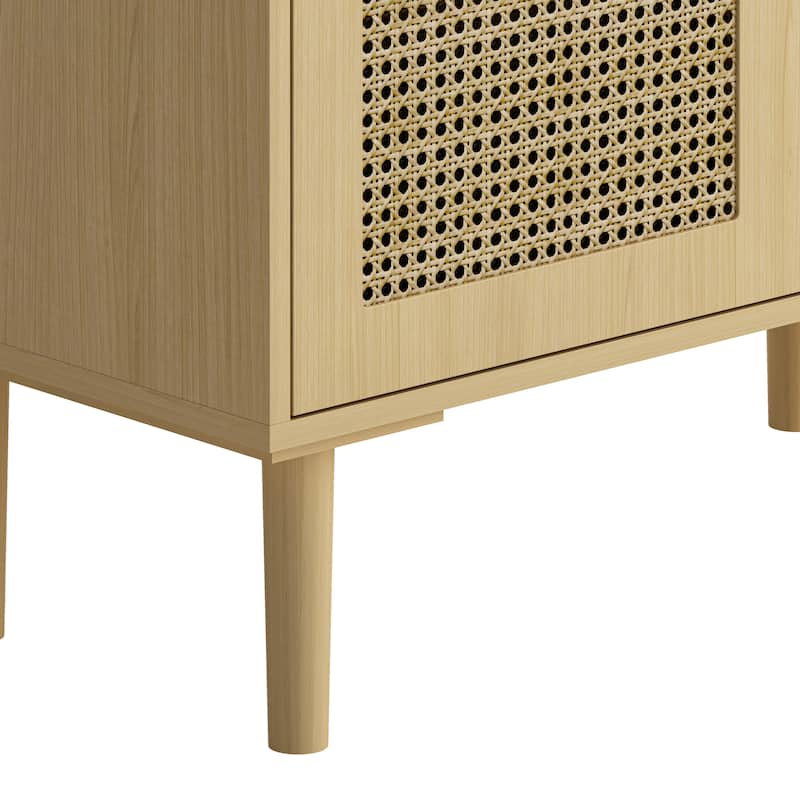 Modern Storage Cabinet with Adjustable Shelves and Four Rattan Mesh Decorative Doors