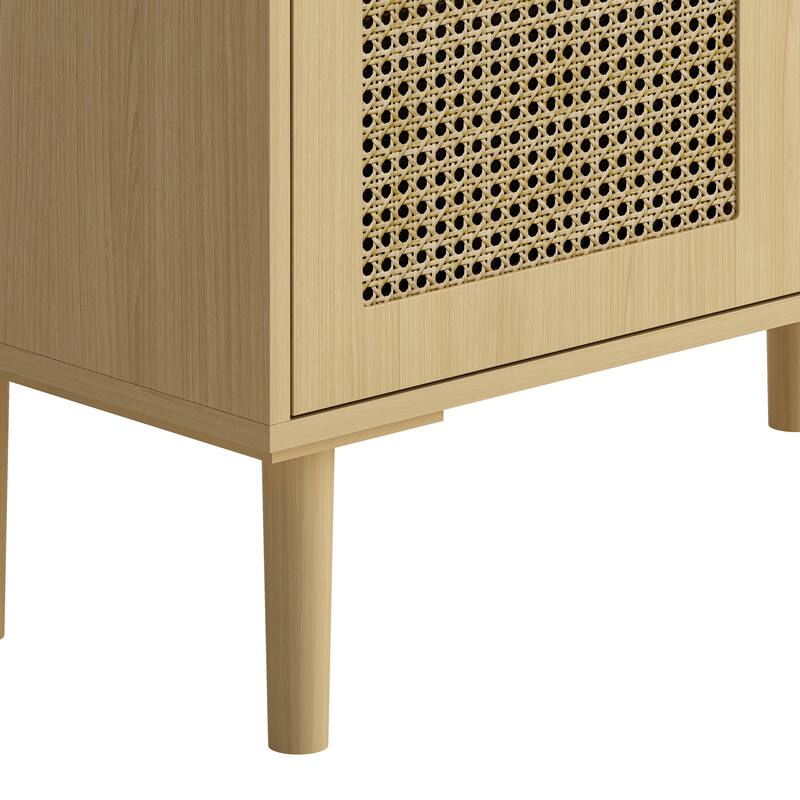 Sturdy Console Cabinet Dining Cabinet with Diamond Handles, Floor Cabinet Buffet Storage Cabinet with Rattan Doors