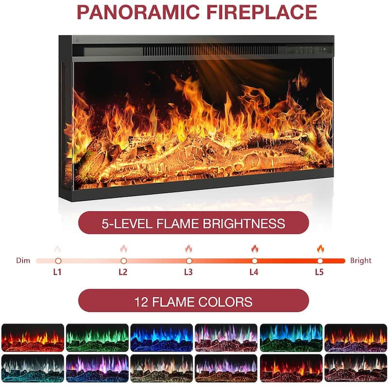 36 Inch 3-Sided Glass Fireplace TV Stand for TVs up to 80"