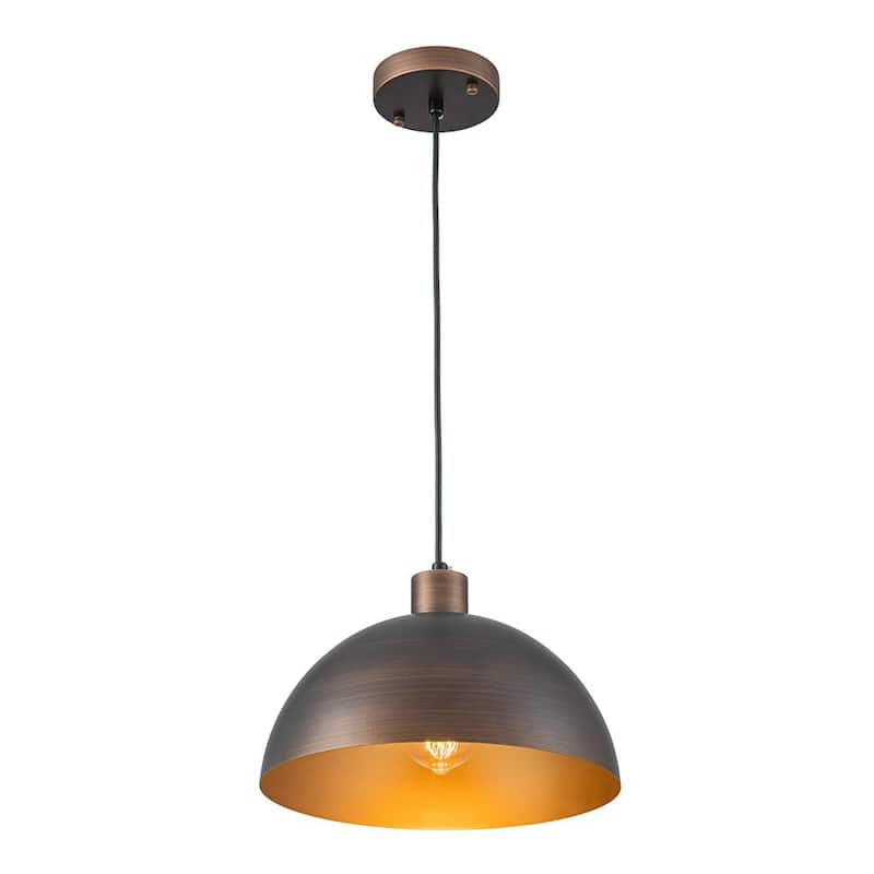 Hand-Crafted Antique Bronze Metal Dome Kitchen Pendant Light - 11.8 Inches