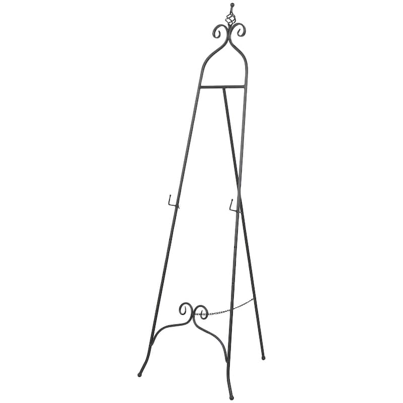 Metal Scroll Adjustable 3 Tier Display Easel with Chain Support and Swirl Finial - Black or Gold - Roche River Decor - Black - 21"W, 63"H