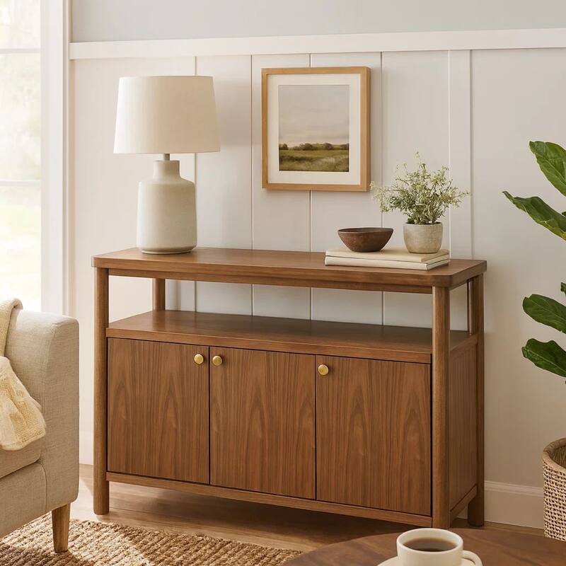 Billie Sideboard Buffet Cabinet, 3 Doors 1 Shelf, Brown Wood, 52 Inch