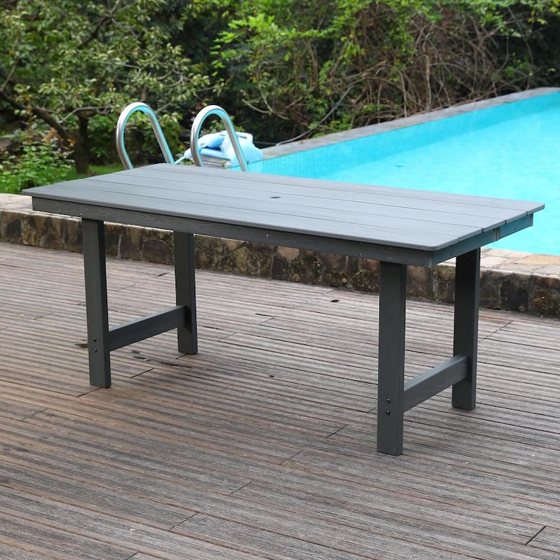 HDPE Patio Dining Family Table, Coffee table, Outdoor Table for 4-6 People with Umbrella Hole,66"76"W x 31.2"D x 29.45"H - Gray