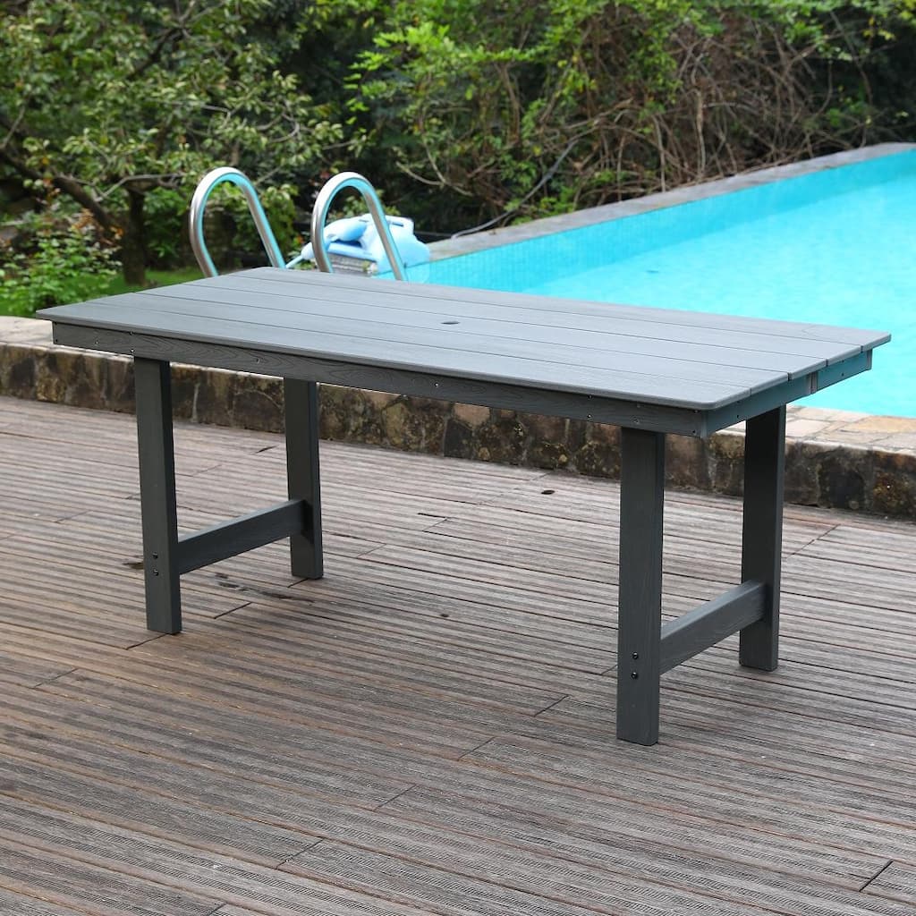 HDPE Patio Dining Family Table, Coffee table, Outdoor Table for 4-6 People with Umbrella Hole,66"76"W x 31.2"D x 29.45"H