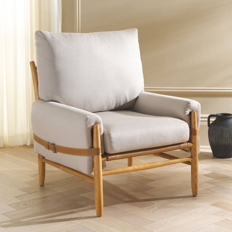 SAFAVIEH Clarice Caramel/Natural Mid Century Arm Chair - 35" W x 32" D x 38" H - 35"W x 32"D x 37"H