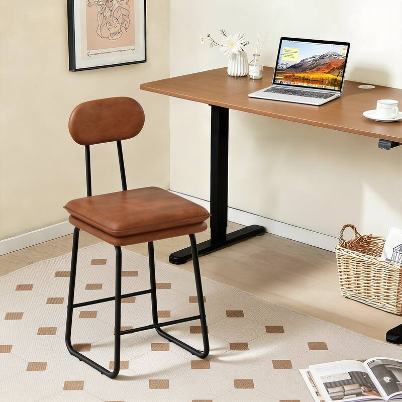 VECELO PU Leather Dining Chairs Set of 2/4/6 Modern Kitchen Island Stools with Backrest & Footrest Counter Height Bar Stools