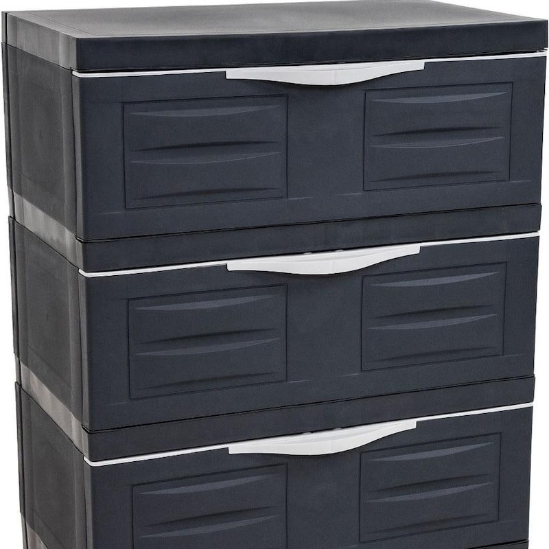 HomeRoots 30" Dark Gray Heavy Duty Plastic Three Drawer Utility Cabinet - 23.25 in. x 29.50 in. x 14.00 in.