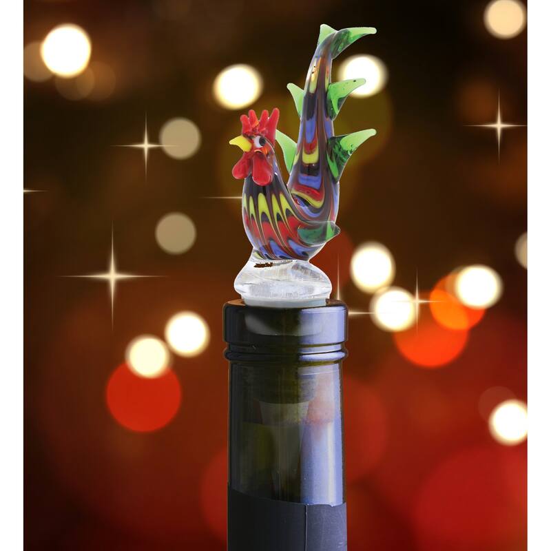 Cheers Rooster, Sea Shell, Mermaid Tail, Seal Glass Wine Stopper, 4 Pc - 2.5 Lx1.25 Wx4 H inches