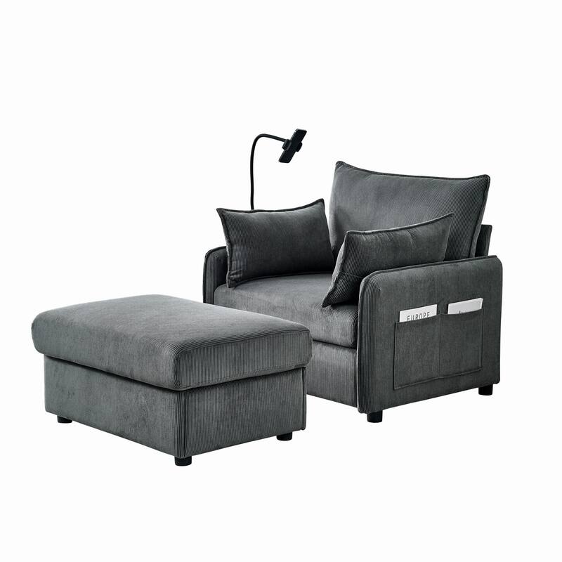 55"Oversized Chaise Lounge Chair with Ottoman and Storage, Upholstered Deep Seat Chaise Lounge with Pillows