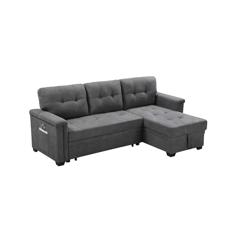 Reversible Sleeper Sectional Sofa with Storage Chaise, USB Charging Ports and Pocket