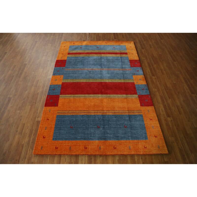 Hand Knotted Oriental 100% Wool Carpet Tribal Animal Pictorial Multi-Colored Gabbeh Area Rug - 9' 9'' X 6' 5''