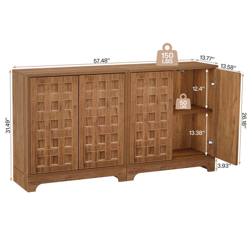 57.5 Inches Wood Sideboard Buffet Cabinet with Storage (Set of 2) - N/A