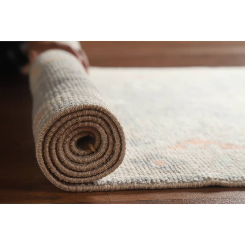Hand Knotted Oriental 100% Wool Carpet Transitional Geometric Greys & Charcoal Oushak Runner Rug - 8' 4'' X 3' 1''