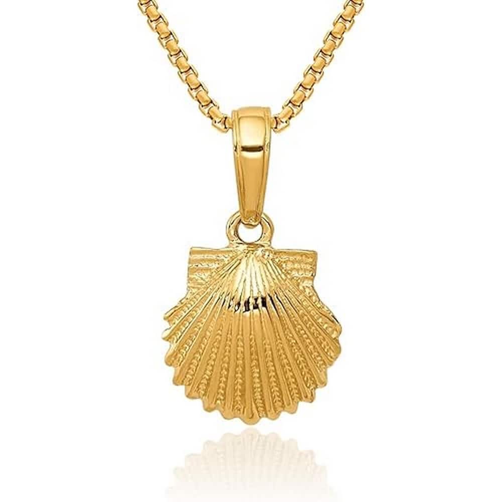 Curata 10k or 14k Yellow Gold 18" Textured Scallop Shell Pendant Necklace - 17.7x10.7mm