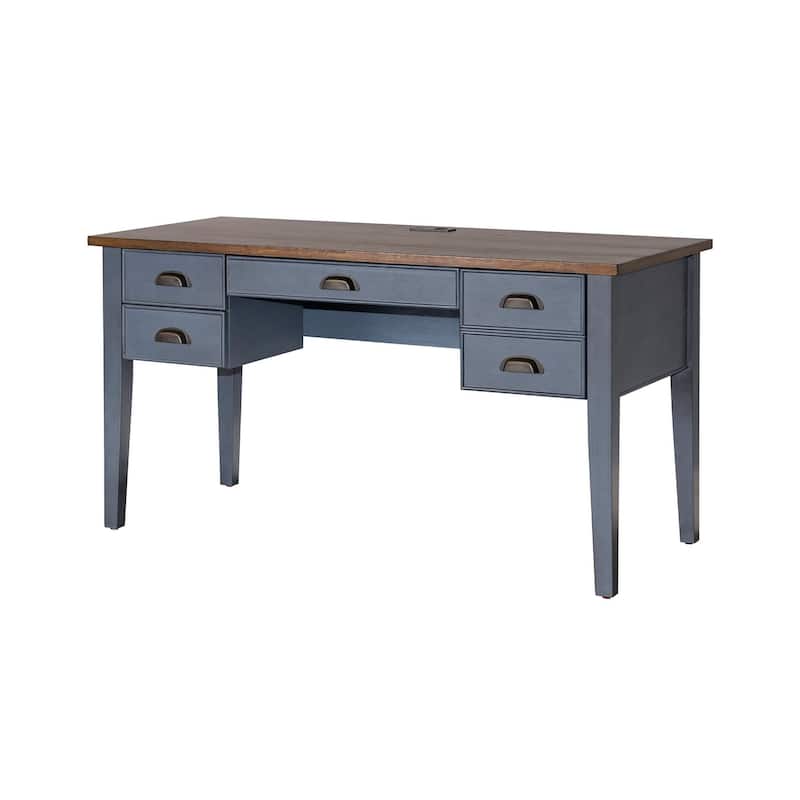 Farmhouse Half Pedestal Executive Desk, Writing Table, Office Desk, Blue