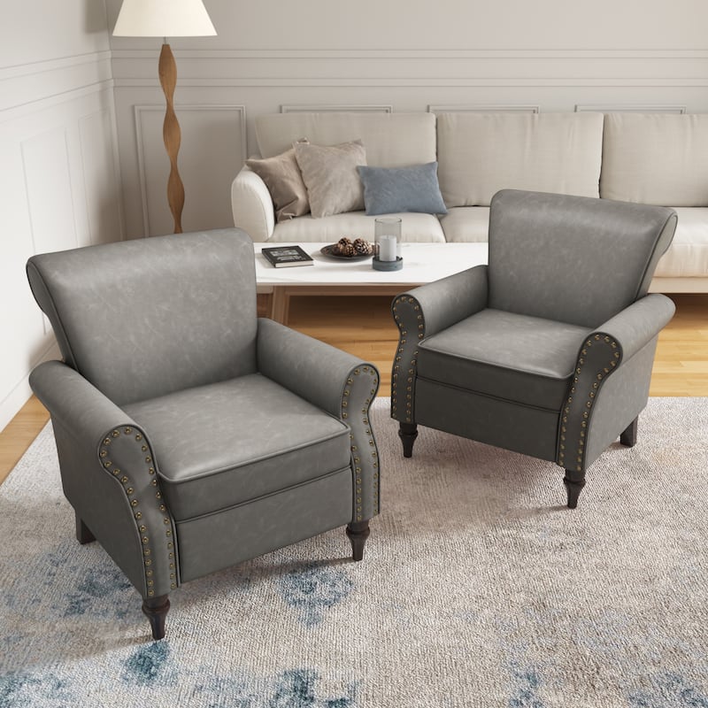 Set of 2 Modern Upholstered Armchair Nailhead Trim Accent Chair