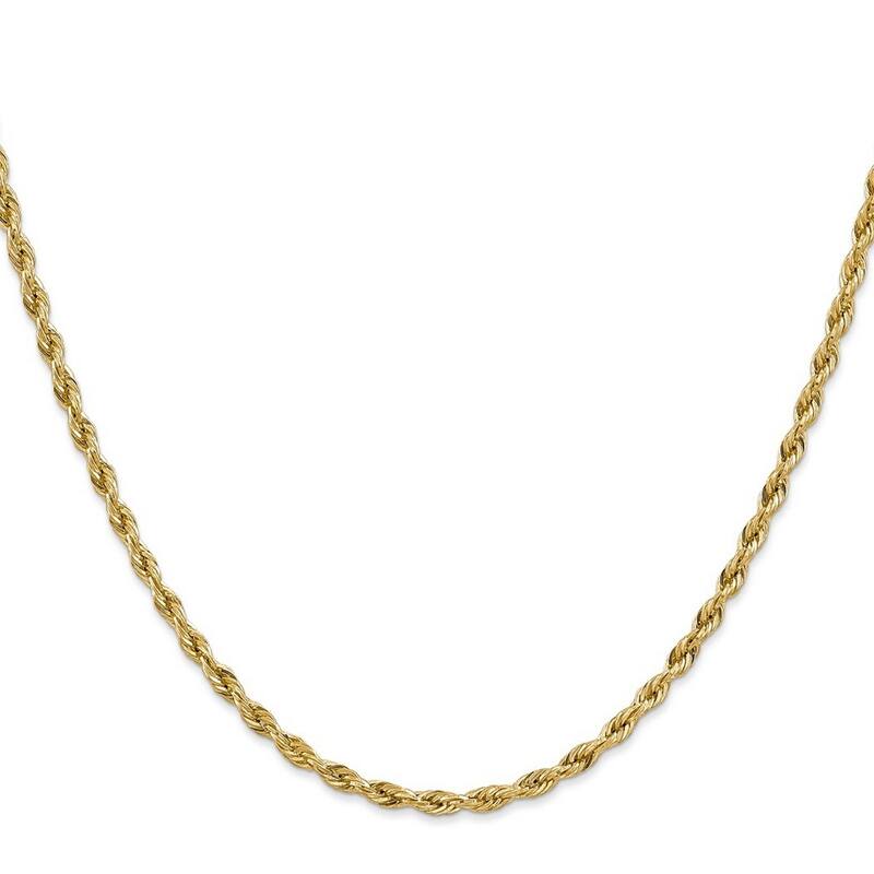 Curata 14k Yellow Gold 3.0mm Semi-solid Rope Chain Necklace (Lobster) Options: 16 18 20 22