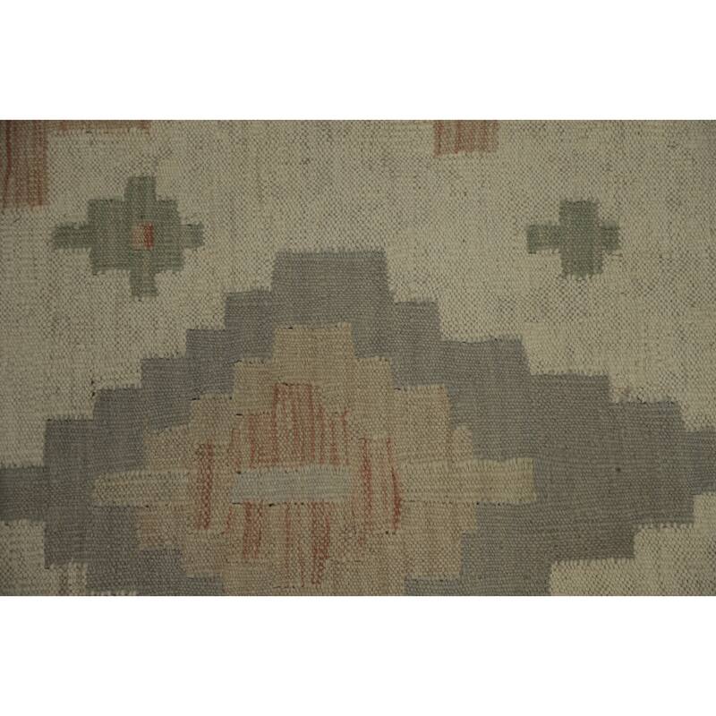 Hand Woven Oriental 100% Wool Carpet Southwestern Tribal Beige & Ivories Kilim Area Rug - 11' 4'' X 8' 4''