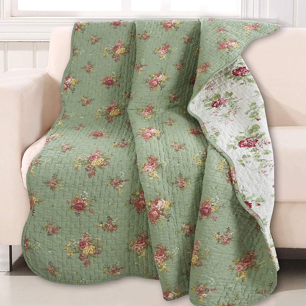 Cozy Line Vintage Floral Quilted Reversible Throw Blanket