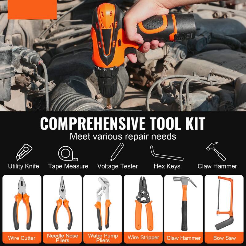146 Piece Portable General Steel Household Hand Tool Set with Comfortable Grip - 17.13 x 12.60 x 4.53 inch