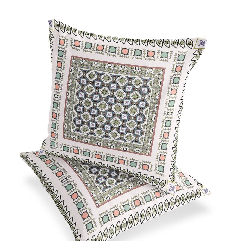 HomeRoots Set of Two 16" X 16" Blue and White Blown Seam Floral Indoor Outdoor Throw Pillow - 16.00' X '16.00' X '5.00