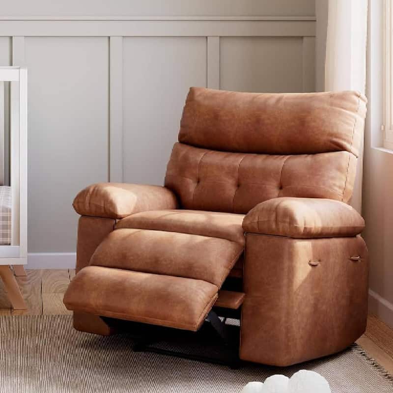 Oversized Wide Manual Recliner Sofa Chair with Foldable Armrests for Living Room Bedroom - Brown