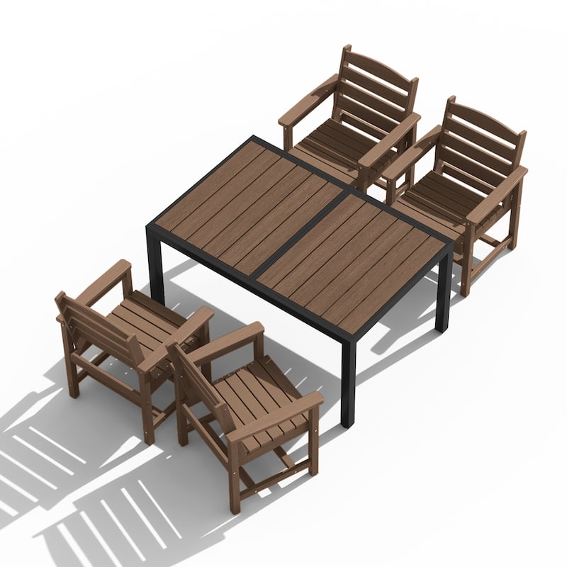 5-Piece HDPE Outdoor Extendable Dining Set with 4 Chairs – All-Weather Patio Furniture - N/A