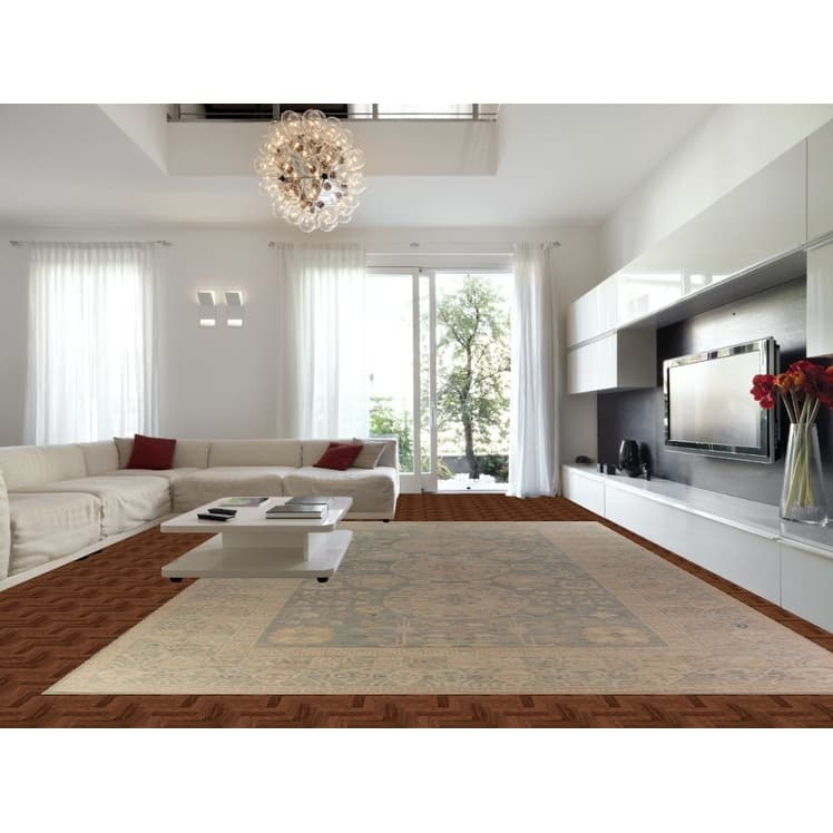 Hand Knotted Oriental 100% Wool Carpet Transitional All-Over Navy Blue & Blues Oushak Area Rug - 18' 6'' X 12' 4''