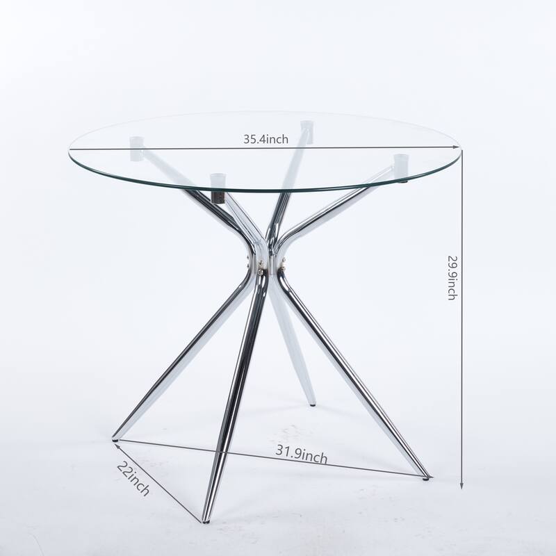 GDFStudio - Luminara Modern Contemporary 35.4" Round Tempered Glass Dining Table with Metal Frame and Sculptural Base - 35.43"L