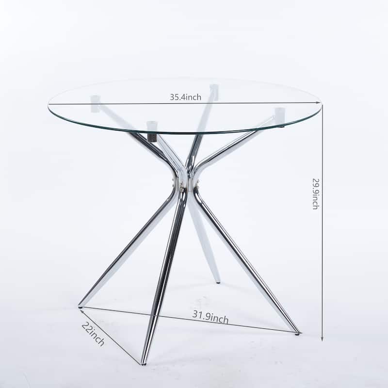 Modern Space-Saving Dining Table with Tempered Glass Top & Chrome Metal Legs, Ideal for Kitchen and Living Room