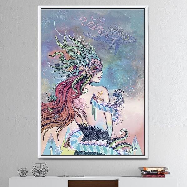 Designart The Last Mermaid Modern Contemporary Framed Canvas Wall Art On Sale Overstock 28805742 30 In Wide X 40 In High Black