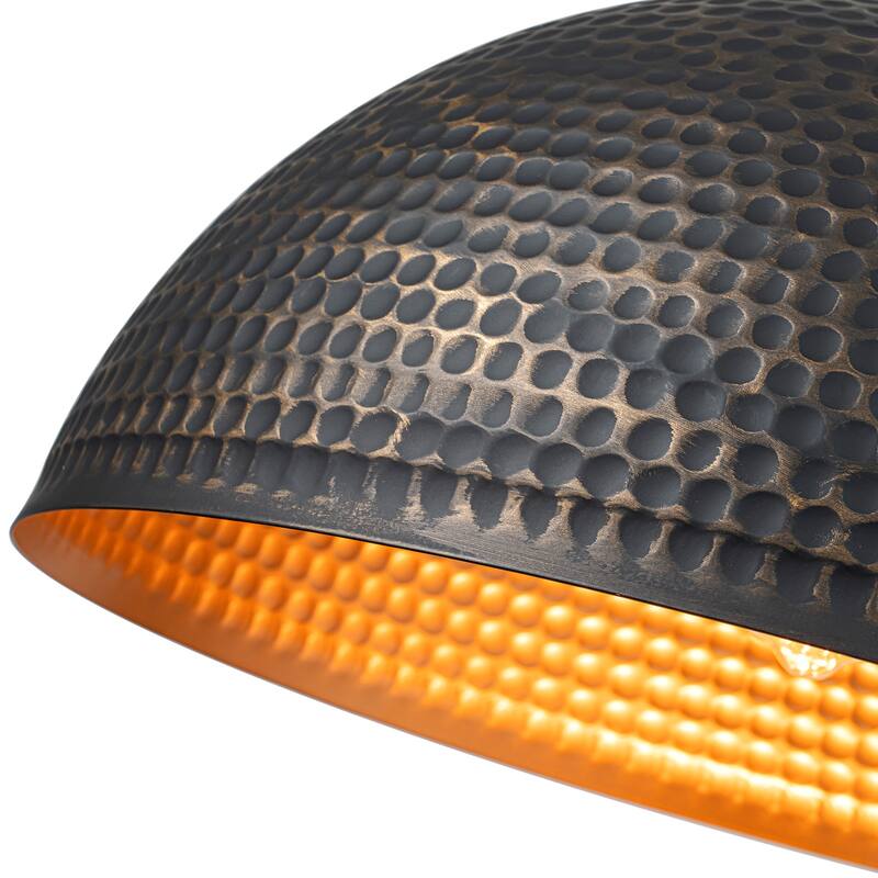 15.8" Industrial Modern Black Hammered Dome Pendant Light Fixture - W 15.75"