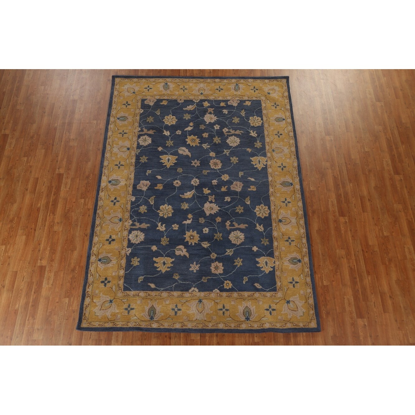 All-Over Traditional Floral Agra Oriental Hand-Tufted 5'x8' Blue Wool Area Rug 
