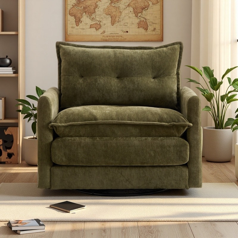 Chenille 360° Swivel Barrel Chair with Memory Foam and Side Pockets