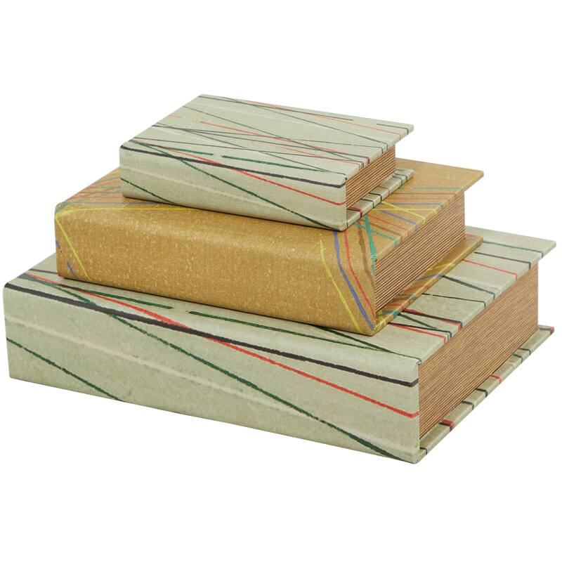 Burlap Leather Canvas Book Box Various Designs (Set of 3)