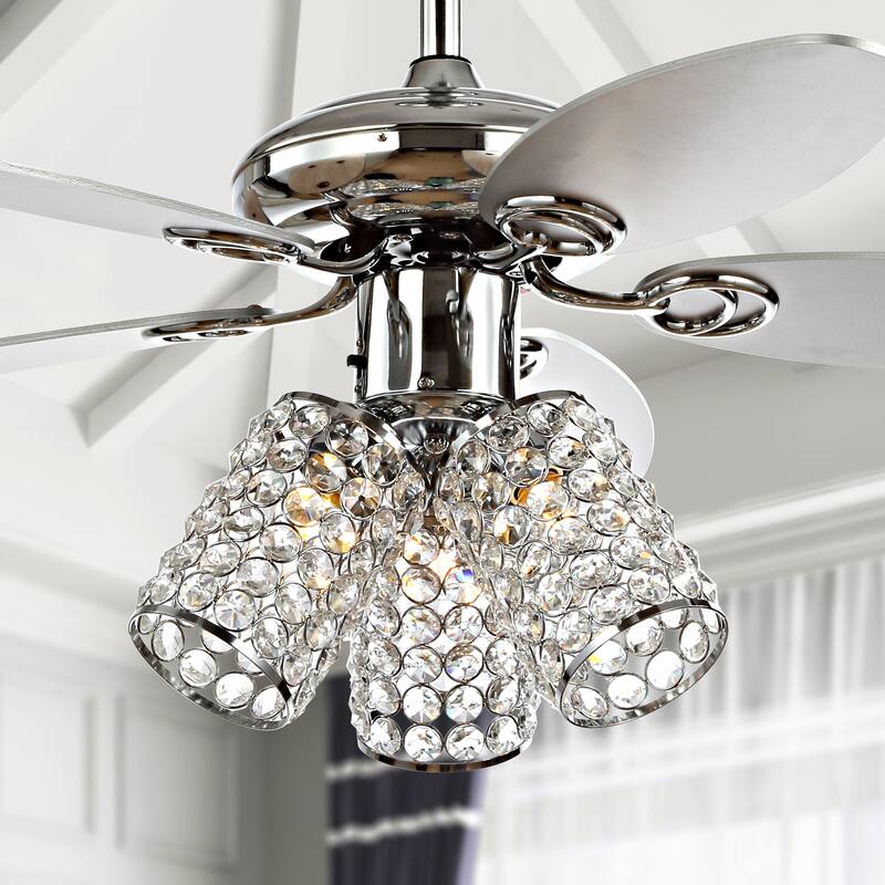 Mandy 42" 3-Light Crystal LED Ceiling Fan With Remote, Chrome by JONATHAN Y