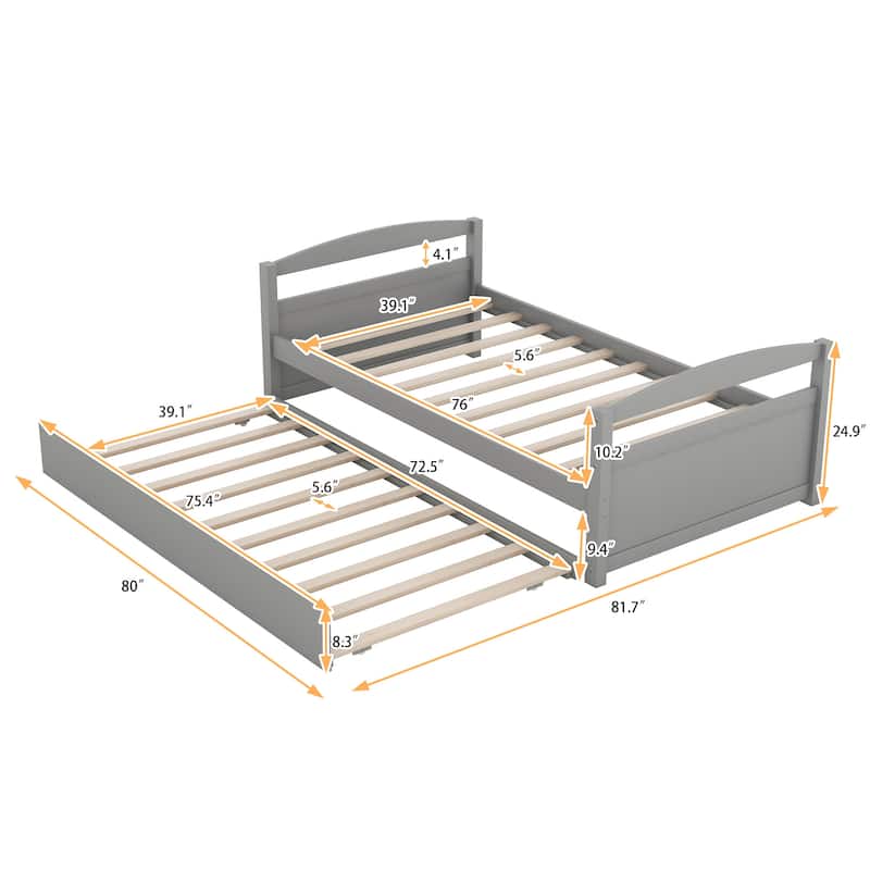 Twin Daybed with Hideaway Pull-Out Trundle Bed, Solid Wood Bed Frame ...