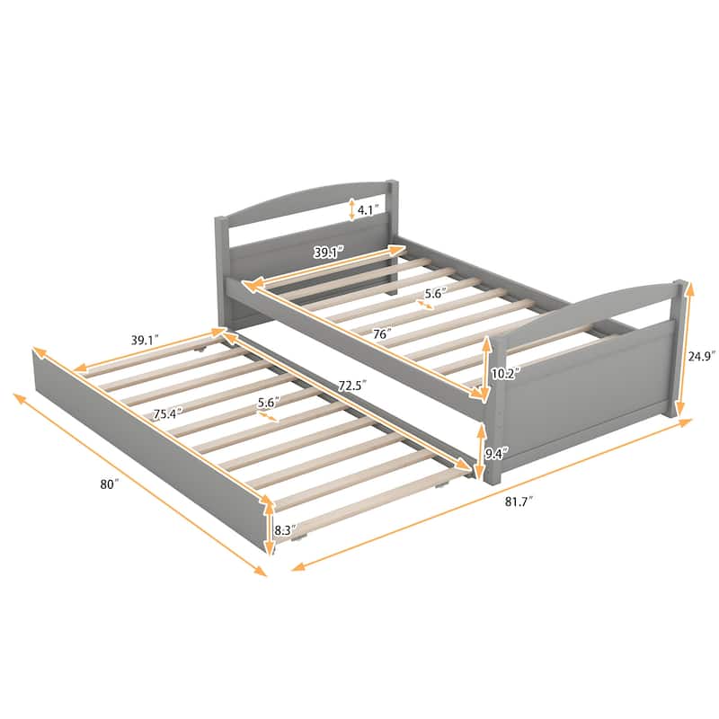 Twin Size Daybed with Pull out Trundle Bed with Wood Slatted Frame