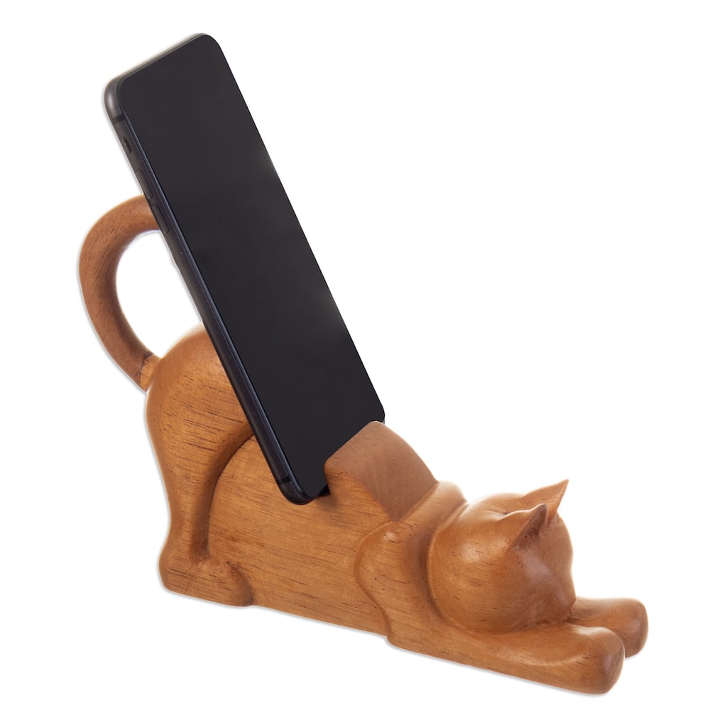 Novica Handmade Convenient Cunning Wood Phone Holder