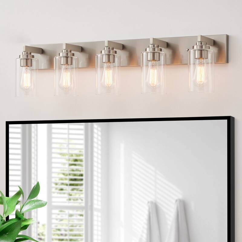 KAWOTI 5-Light Bathroom Vanity Light with Clear Glass Shade - Brushed Nickel
