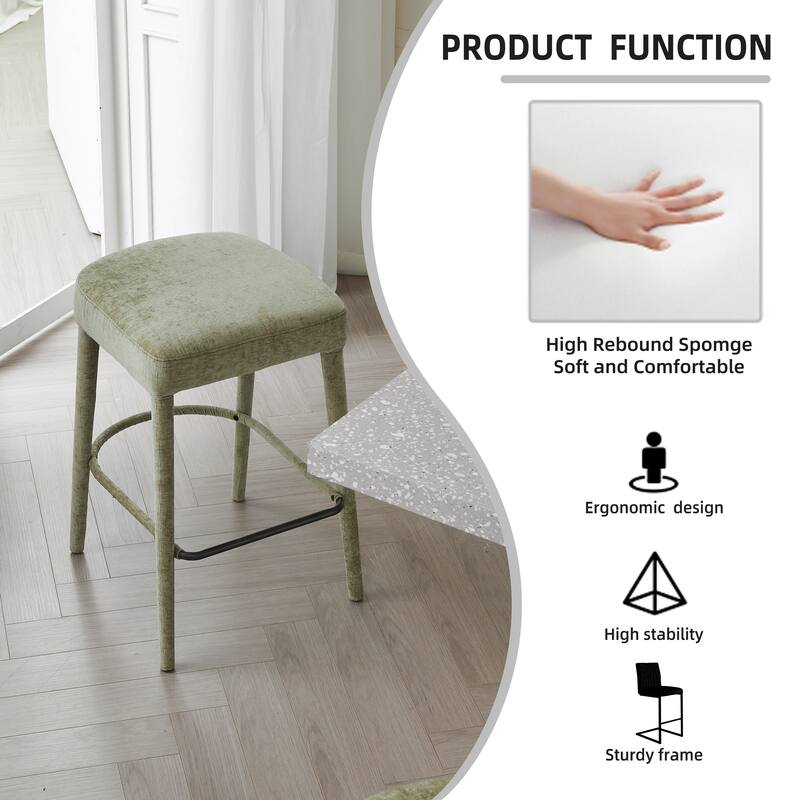 Set of 2 Counter Height Backless Brown Faux Leather Bar Stool - Comfortable Padded Seat with Sturdy Metal Legs