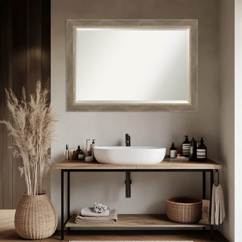 Driftwood Tan Beveled Wood Framed Bathroom Vanity Wall Mirror - Driftwood Tan