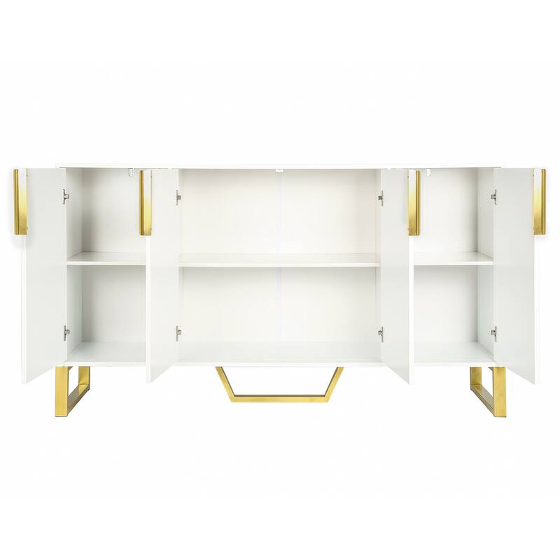 Kitchen Pantry Cabinet with 4 Doors, Buffet Cabinet with Metal Handles and Legs, Console Table with Adjustable Shelves