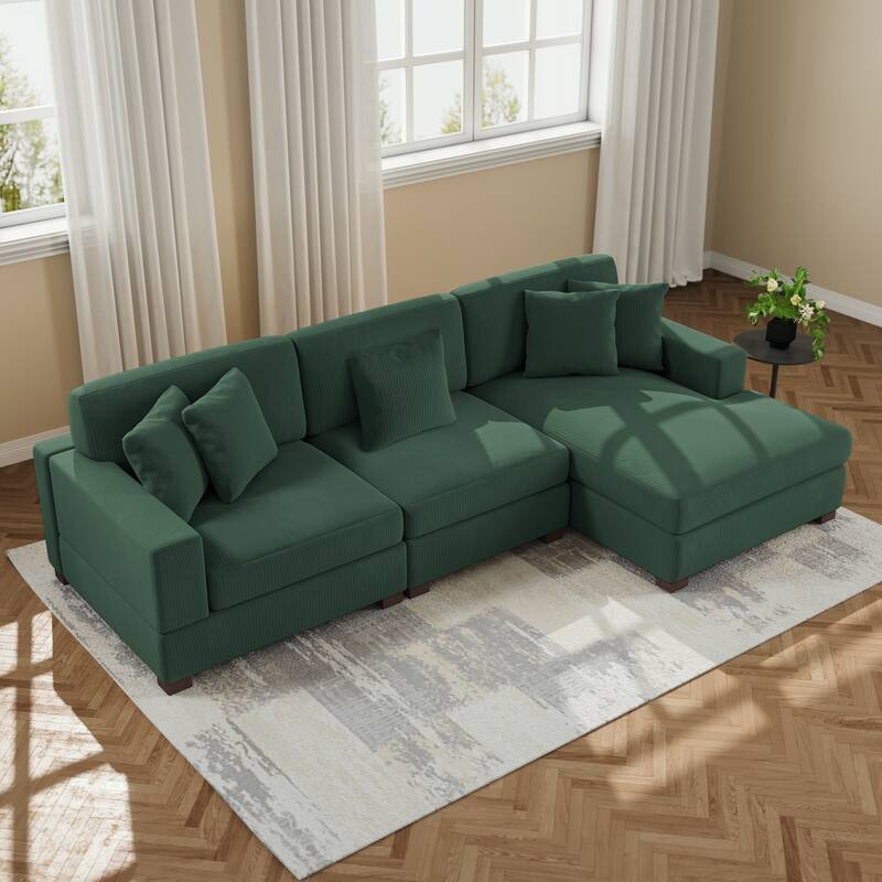 Upholstered Oversized Modular Sectional Sofa Set Corduroy Sleeper Sofa With Chaise