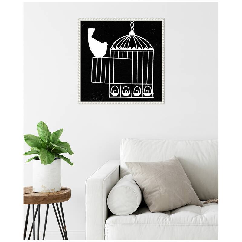 Kate and Laurel Sylvie Vivere 2 To be Free Bird Linocut Framed Canvas by Giuliana Lazzerini
