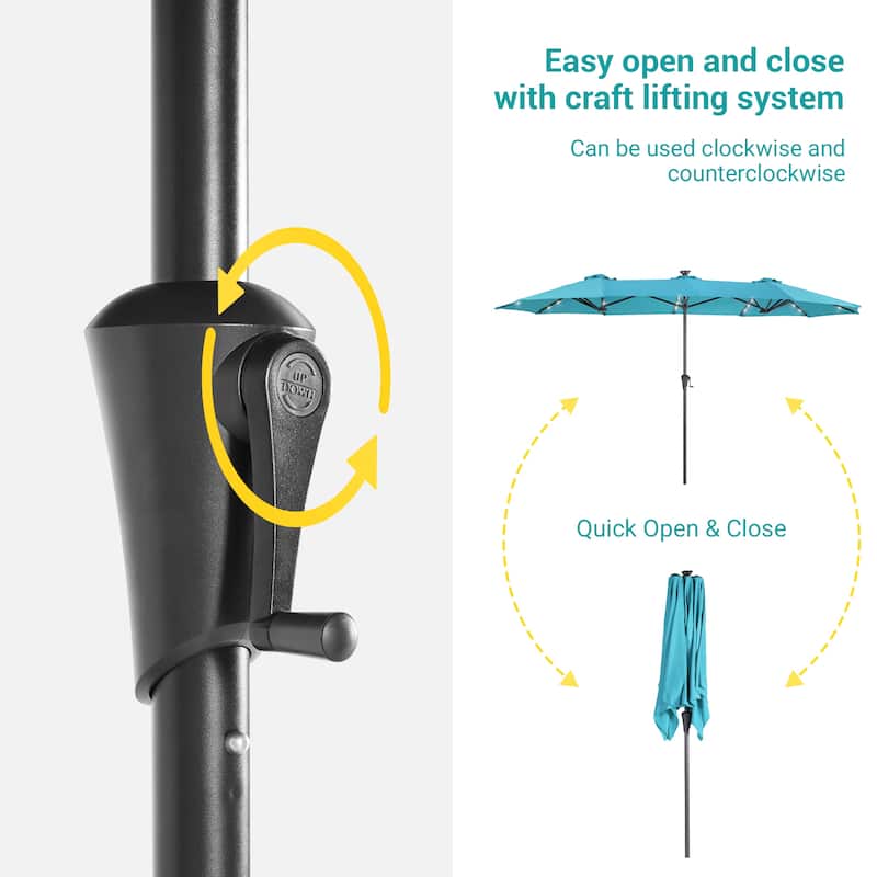 BONOSUKI 13 x 7.2ft Solar-Powered LED Double-Sided Patio Umbrella with Large Canopy Outdoor Table Umbrella for Garden, Navy Blue